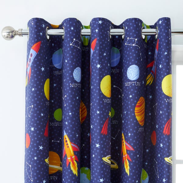 Space Navy Blackout Eyelet Kid's Curtains  undefined