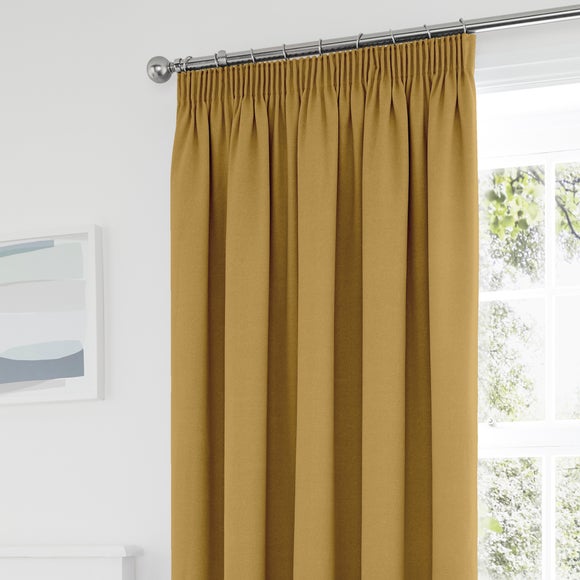 PLAIN OCHRE GOLD YELLOW BLACKOUT LINED PENCIL PLEAT CURTAINS *9 SIZES* 