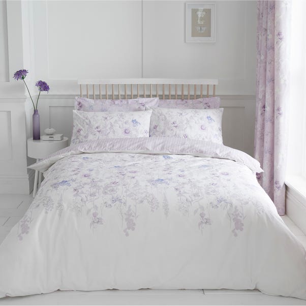 Iris Mauve 100 Cotton Reversible Duvet Cover And Pillowcase Set