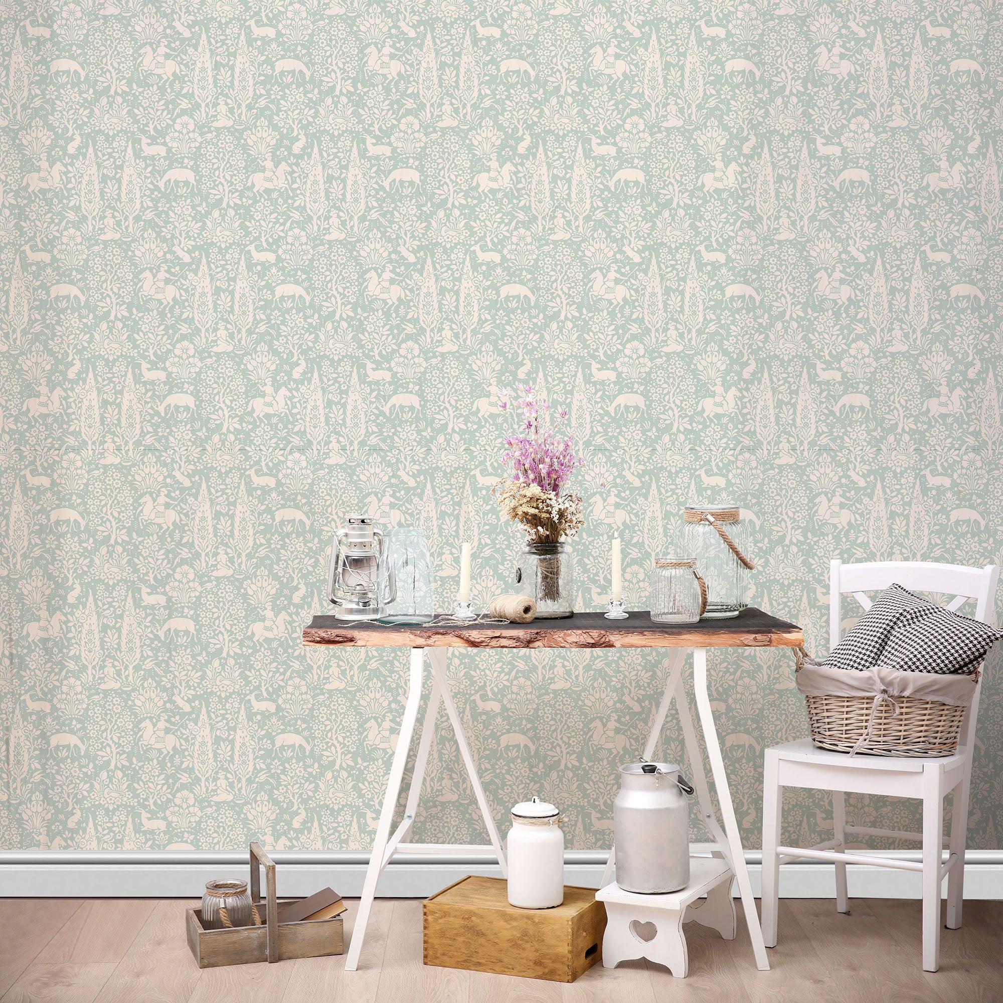 Photos - Wallpaper Woodland Duck Egg  Blue and White 