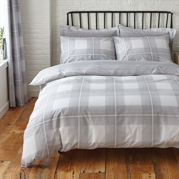 Colby Grey Reversible Duvet Cover And Pillowcase Set