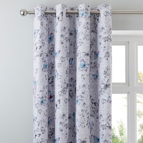 Ginkgo Butterfly White Blackout Eyelet Curtains