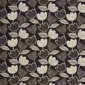 By the Metre Larvik Floral Black Cotton Fabric
