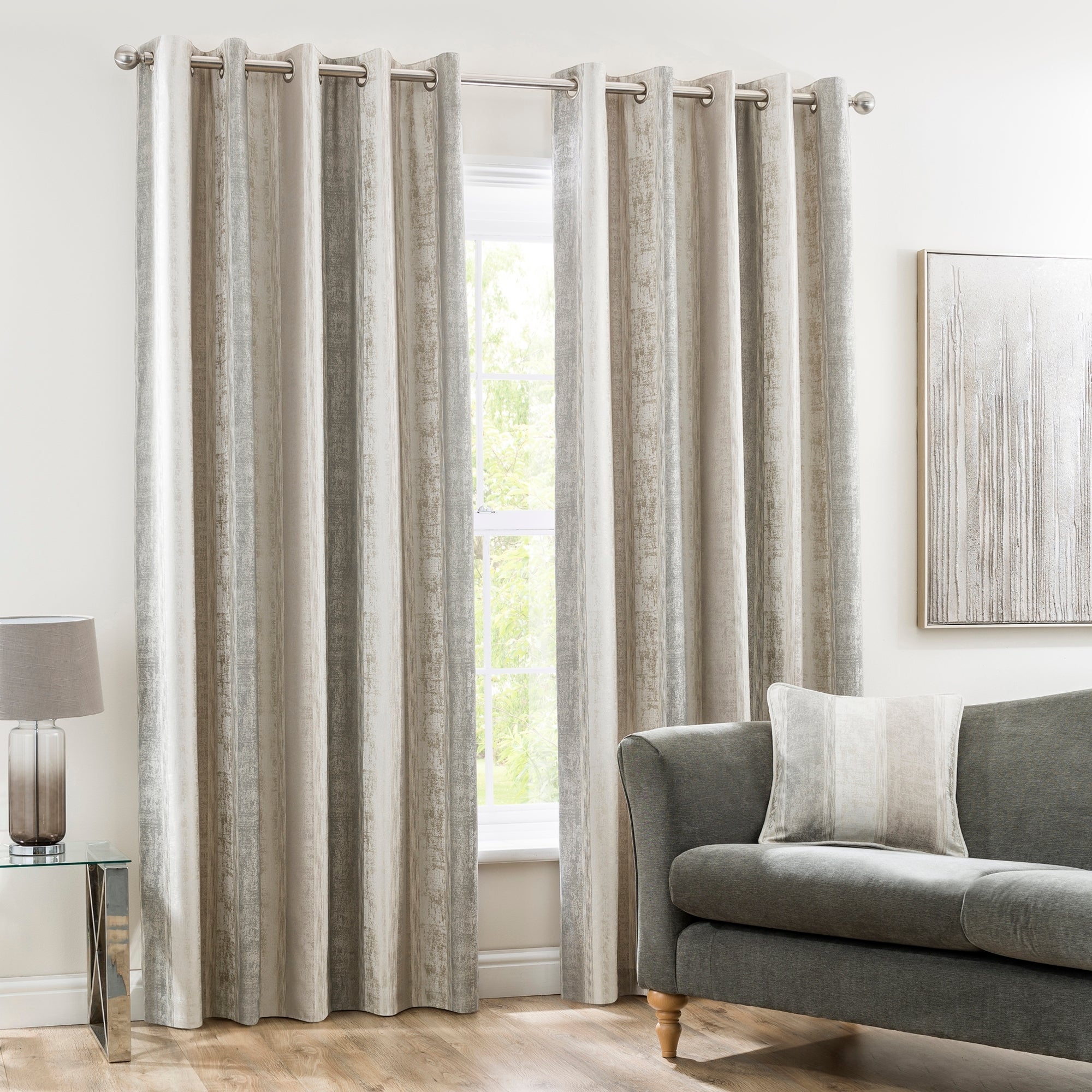 Sadie Stripe Mink Eyelet Curtains | Dunelm