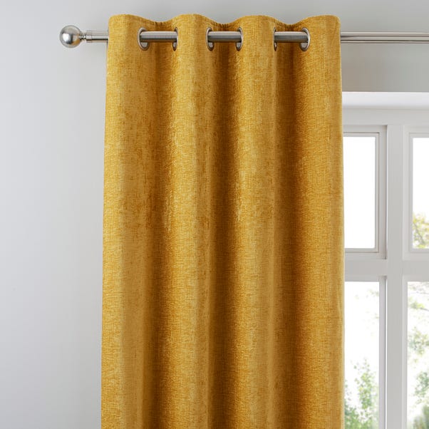 Chenille Mustard Eyelet Curtains Dunelm, Mustard Yellow And Black Curtains