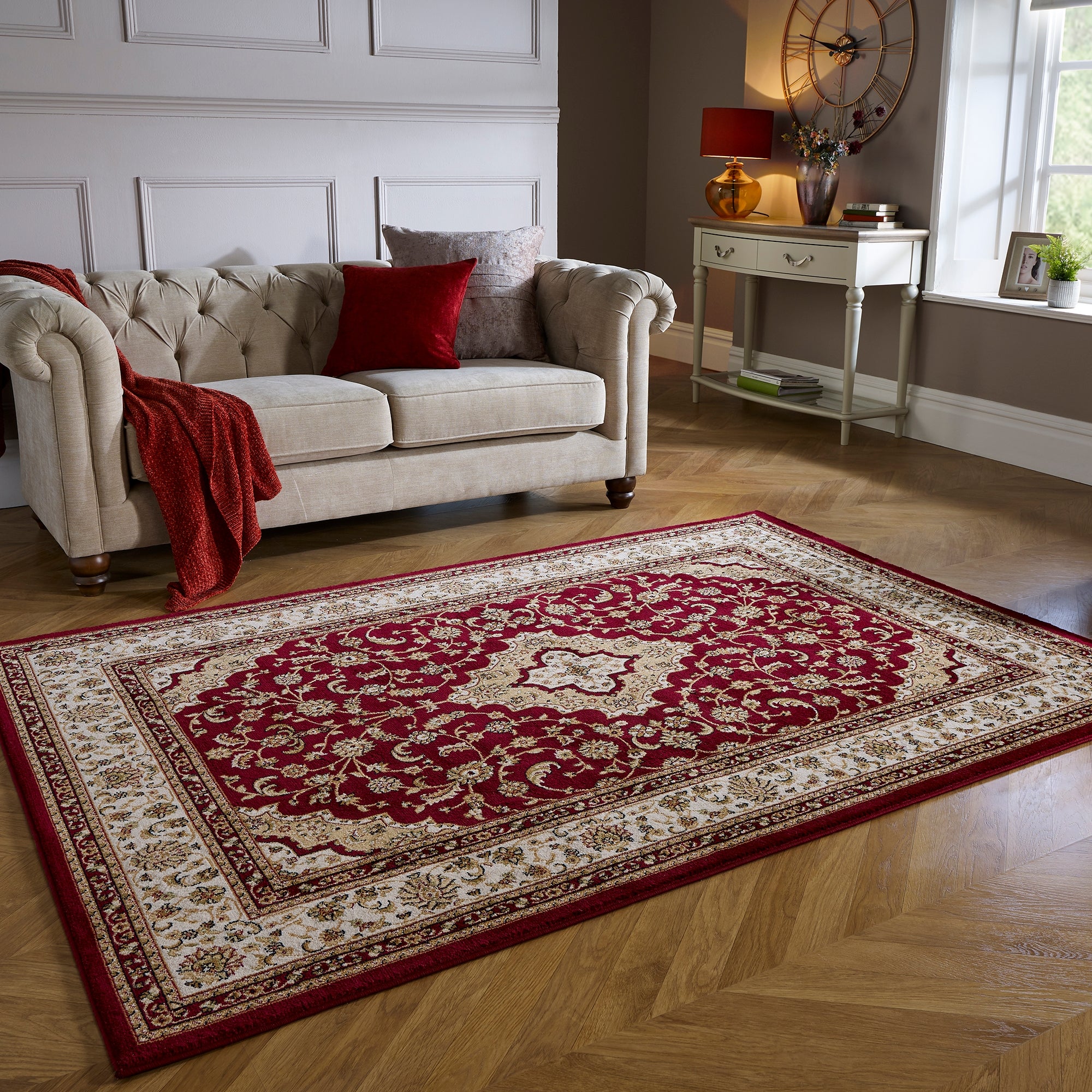 Antalya Traditional Rug Red Beige And White
