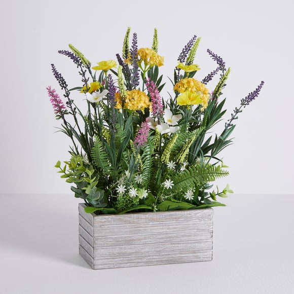 Artificial Wild Flowers In A Wooden Planter