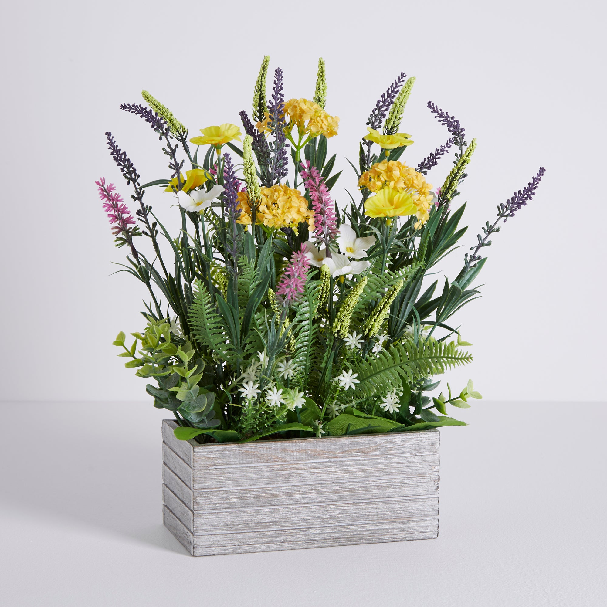 Artificial Wild Flowers in a Wooden Planter