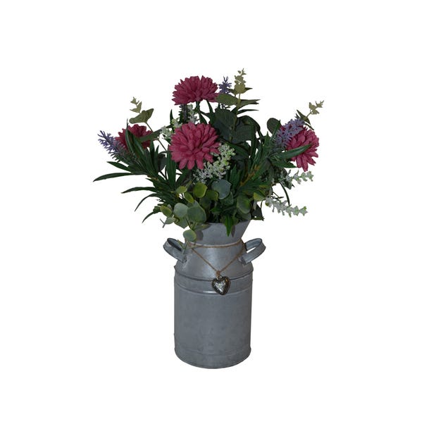 Artificial Dahlia Red in Metal Churn 38cm Red