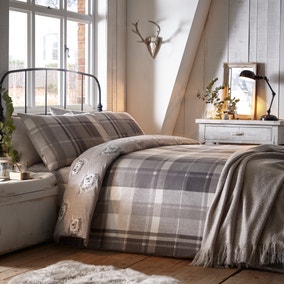 Colville Grey Check 100% Brushed Cotton Reversible Duvet Cover and Pillowcase Set