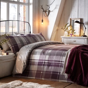 Colville Check Plum 100% Brushed Cotton Reversible Duvet Cover and Pillowcase Set