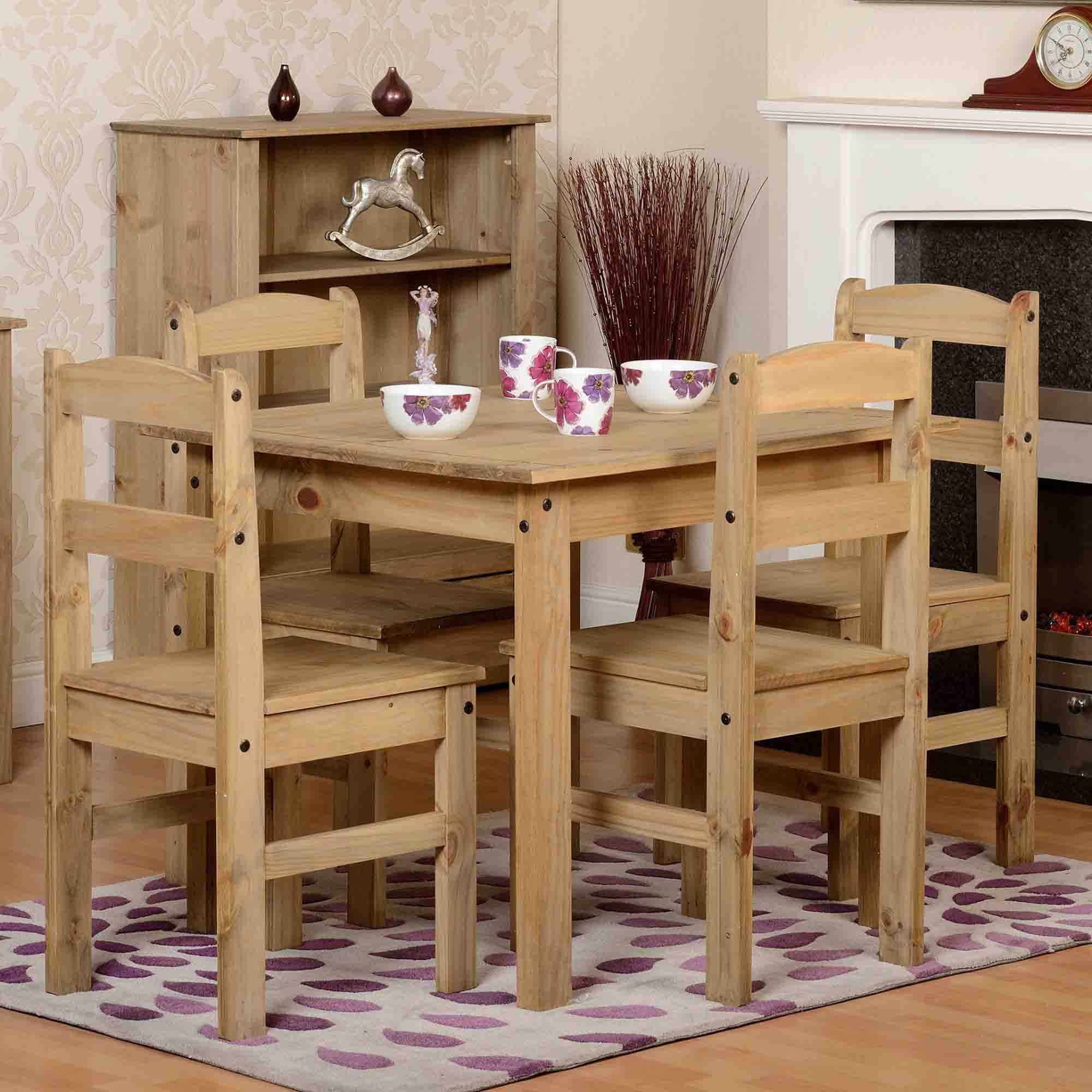 Panama Square Dining Table With 4 Chairs Pine Beige