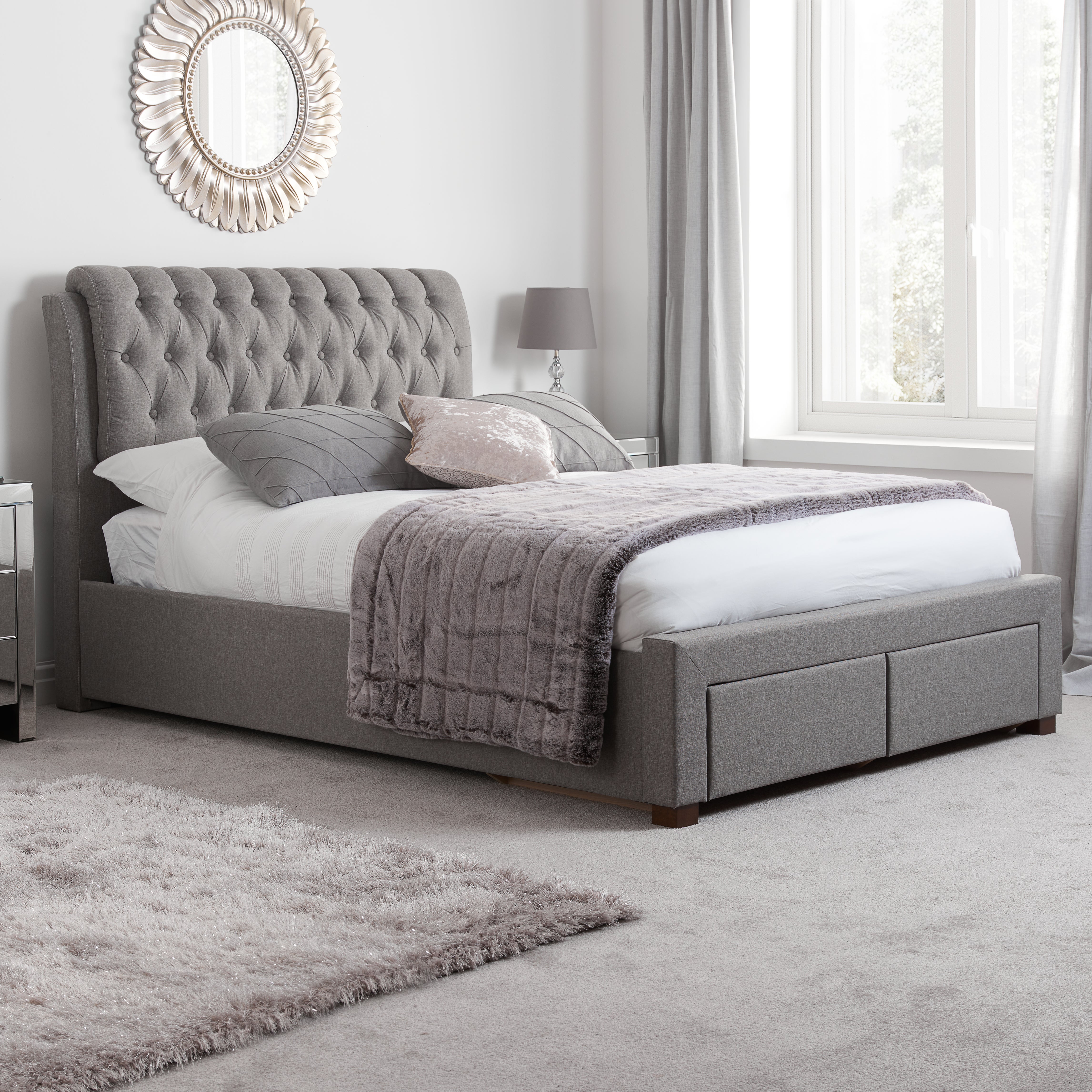 Valentino Grey 2 Drawer Storage Bed | Dunelm