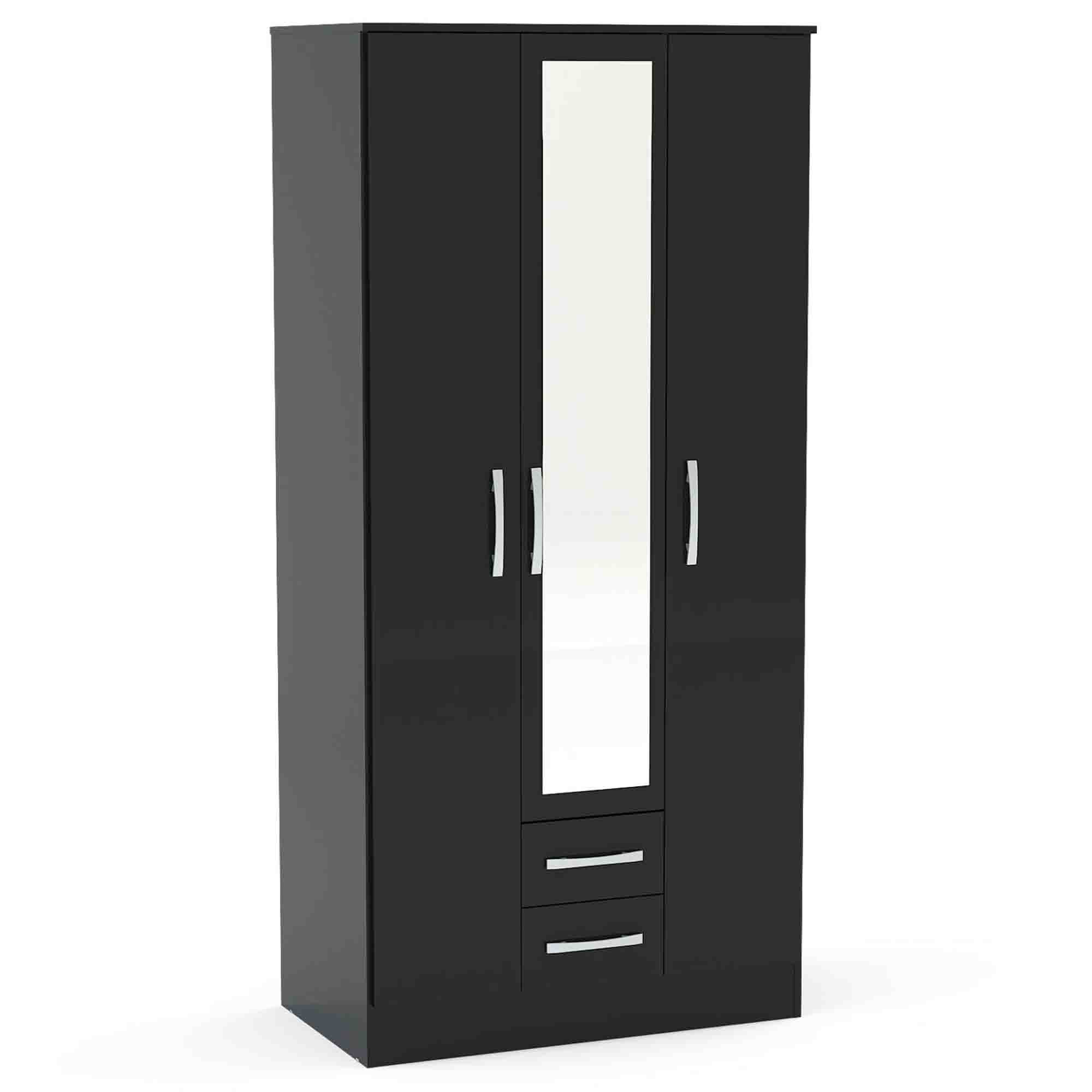 Lynx Triple Wardrobe Mirrored Black