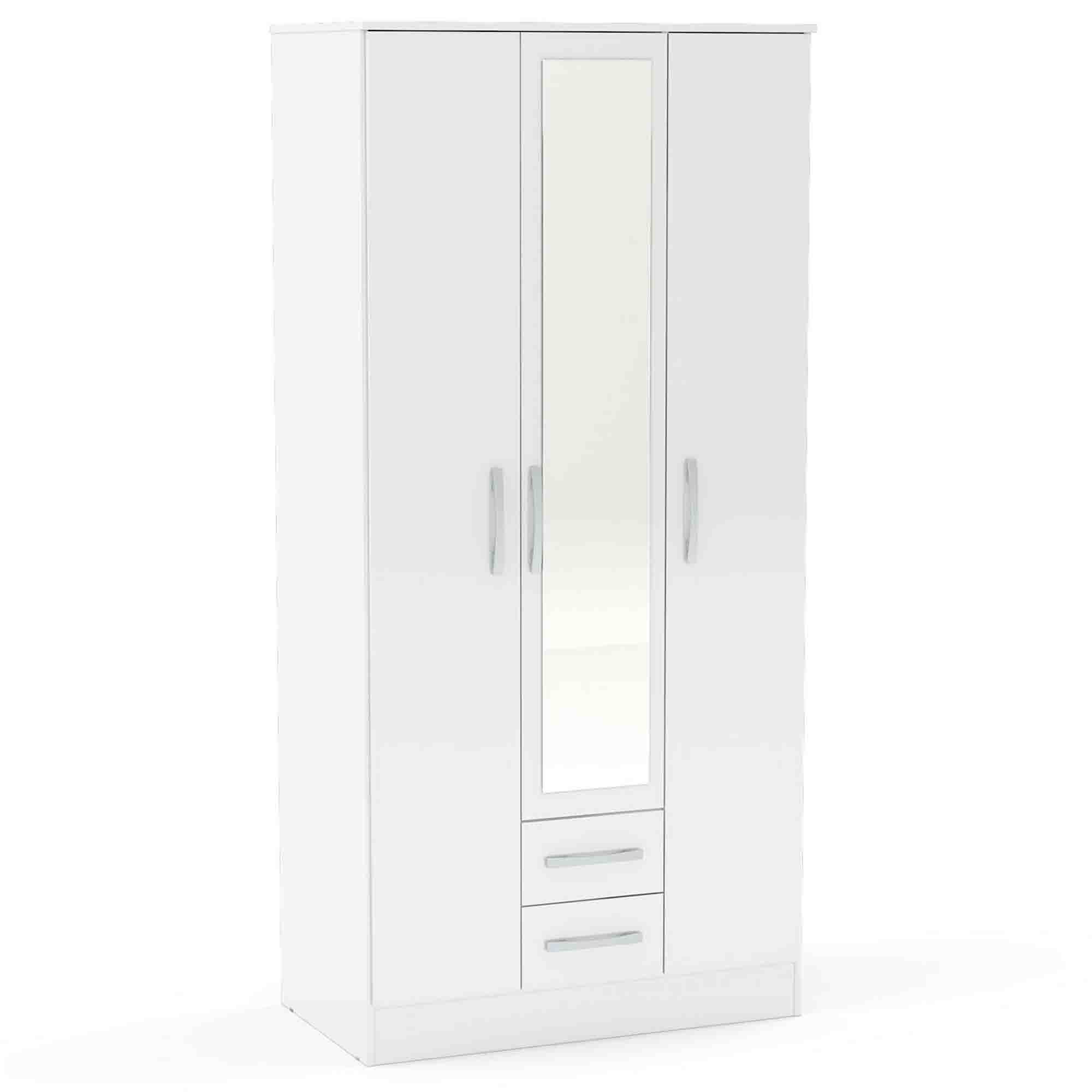 Lynx Triple Wardrobe Mirrored White