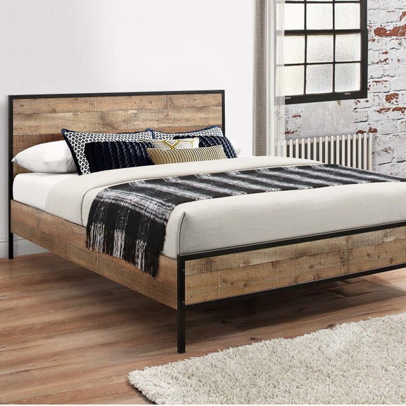 Rustic upholstered online bed