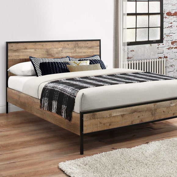 Rustic white wood store bed frame