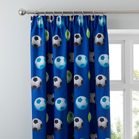 Catherine Lansfield Blue Football Pencil Pleat Curtains