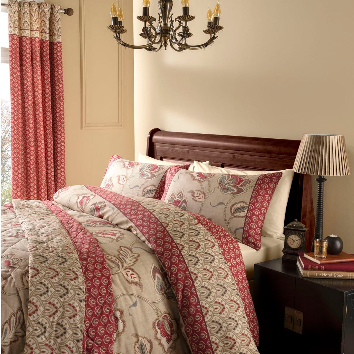 Image of Catherine Lansfield Kashmir Red Duvet Cover and Pillowcase Set Beige/White/Black