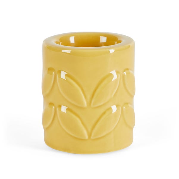 Ochre Leaf Pattern Ceramic Tealight Holder Yellow