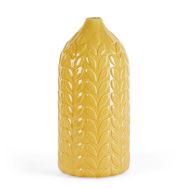 Ochre Leaf Effect Ceramic Vase Yellow
