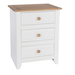 Capri 3 Drawer Bedside Table- White & Pine