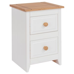 Capri Small 2 Drawer Bedside Table- White & Pine