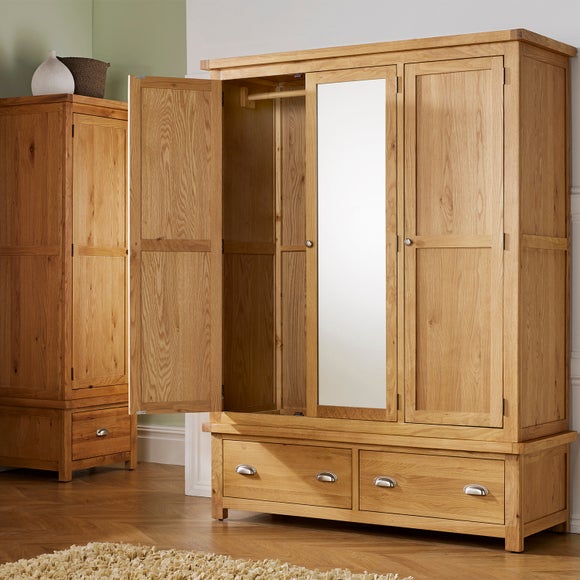 Woburn Oak 3 Door 2 Drawer Wardrobe Dunelm