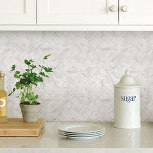 Inhome Herringbone Carrera Self Adhesive Backsplash Tiles