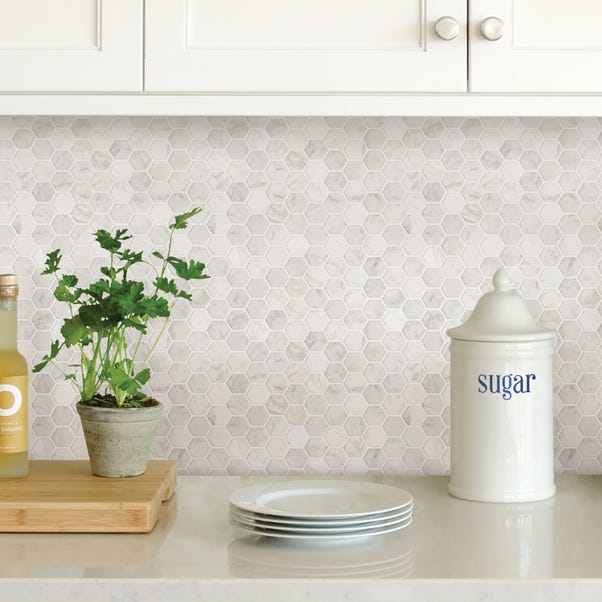 Inhome Hexagon Marble Self Adhesive Backsplash Tiles Dunelm