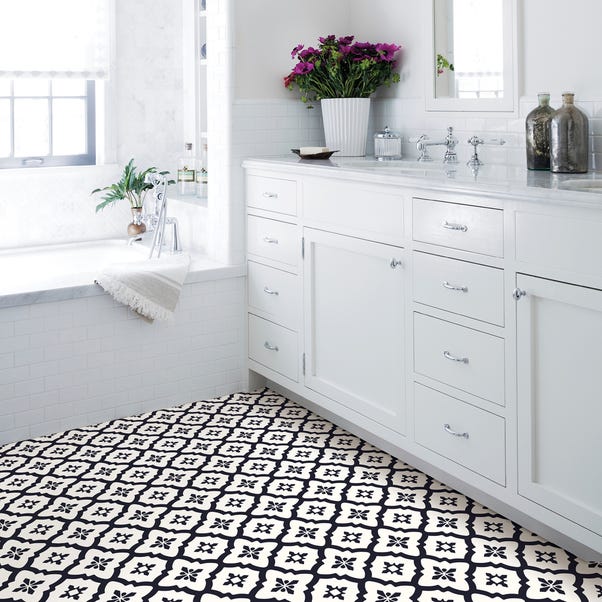 Floorpops Comet Self Adhesive Floor, Bathroom Floor Tile Black And White