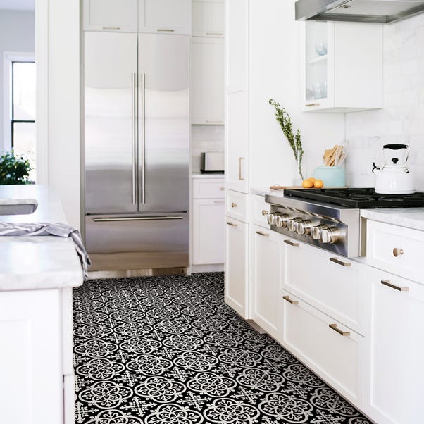Floorpops Gothic Self Adhesive Floor, Black And White Vinyl Kitchen Floor Tiles