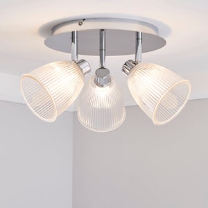 Bremont 3 Light Ribbed Glass Bathroom Semi Flush Spotlight