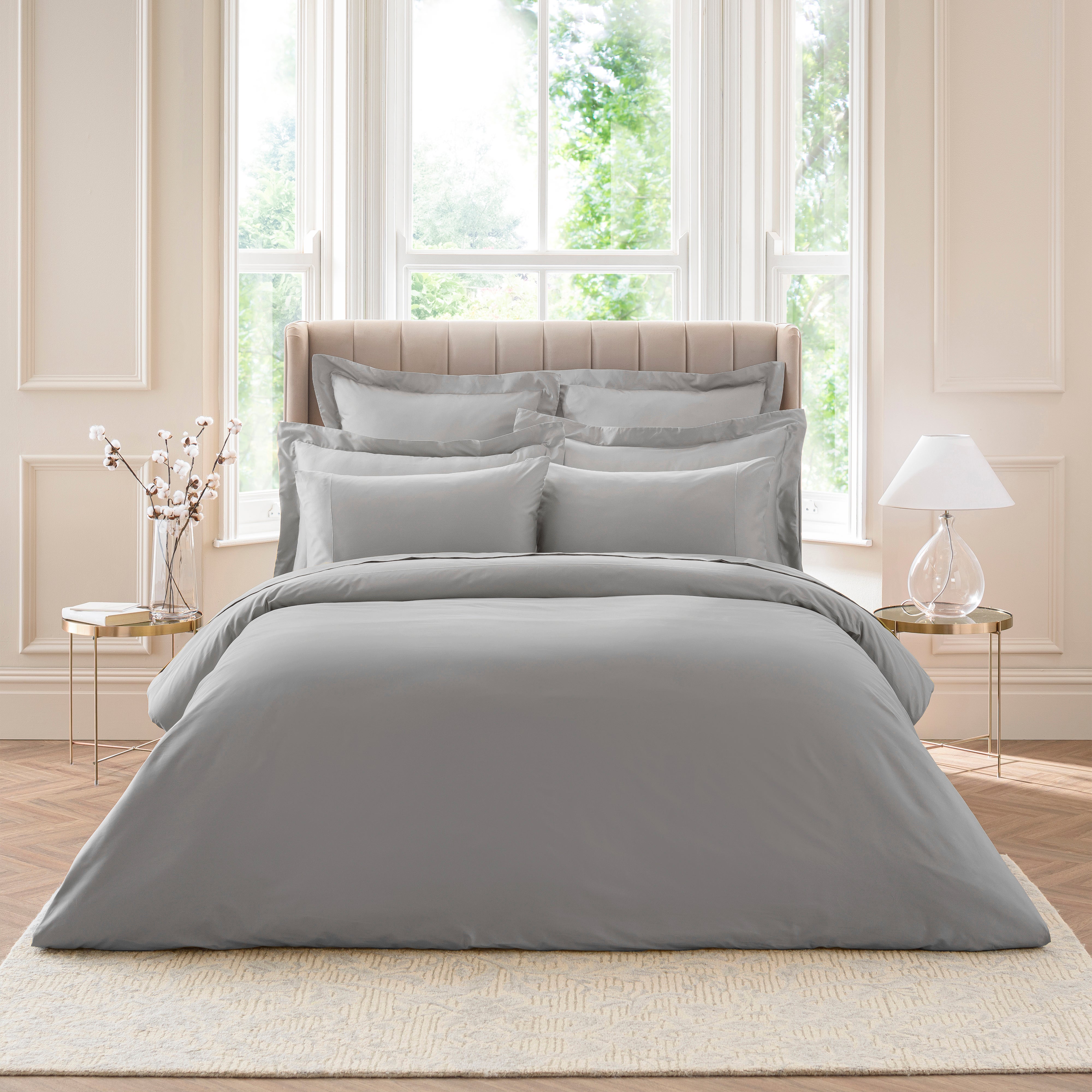 Dorma 300 Thread Count 100% Cotton Sateen Plain Slate Duvet Cover Grey