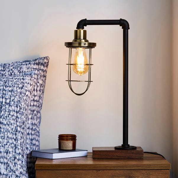 Milas Pipe Black Industrial Table Lamp, Antique Brass Table Lamp Dunelm