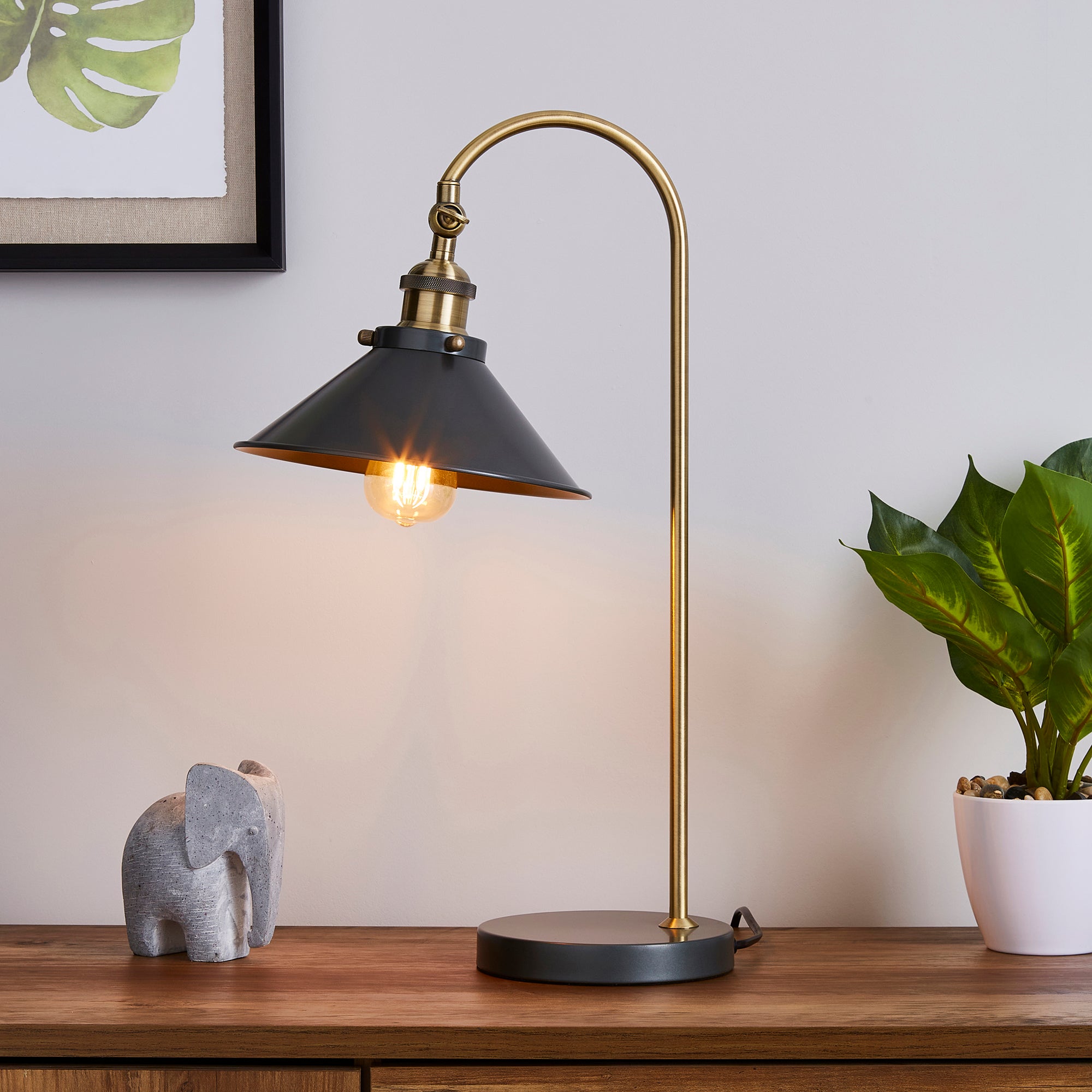 Logan Antique Brass Grey Industrial Table Lamp