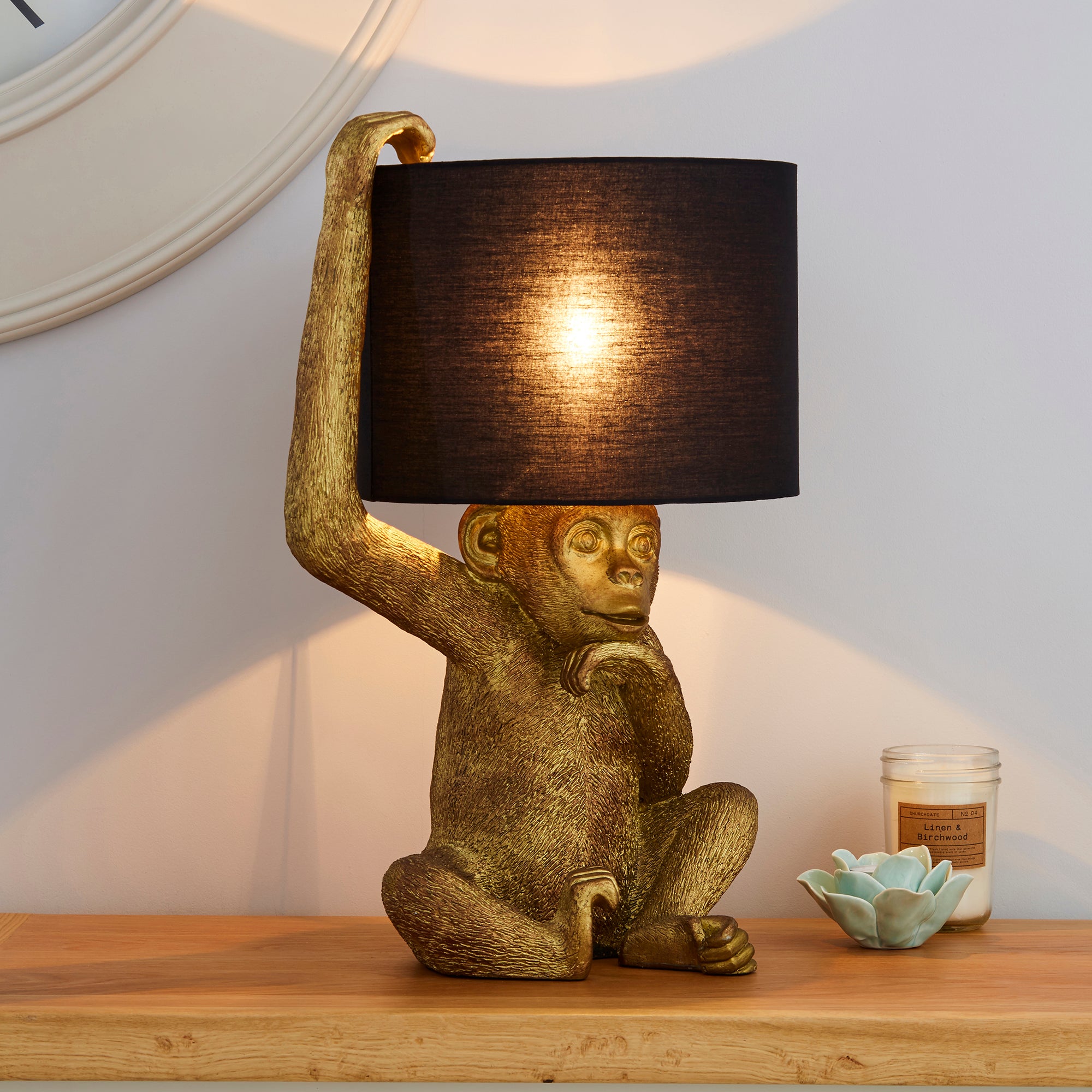 Odisha Resin Monkey Gold Table Lamp