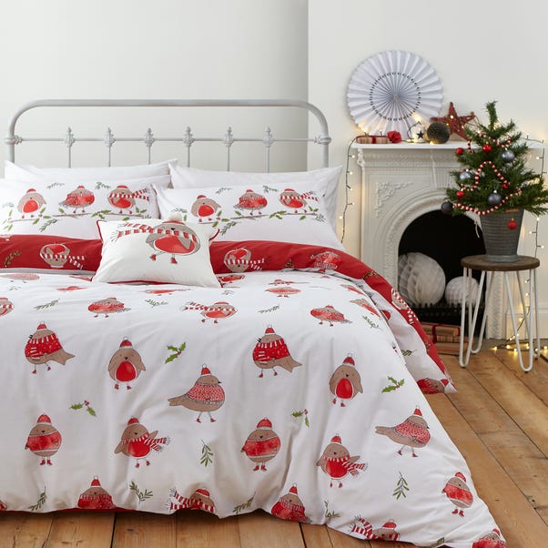 Catherine Lansfield Robins Red Duvet Cover and Pillowcase Set image 1 of 4