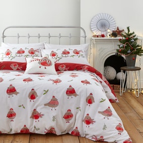 Catherine Lansfield Robins Red Duvet Cover and Pillowcase Set