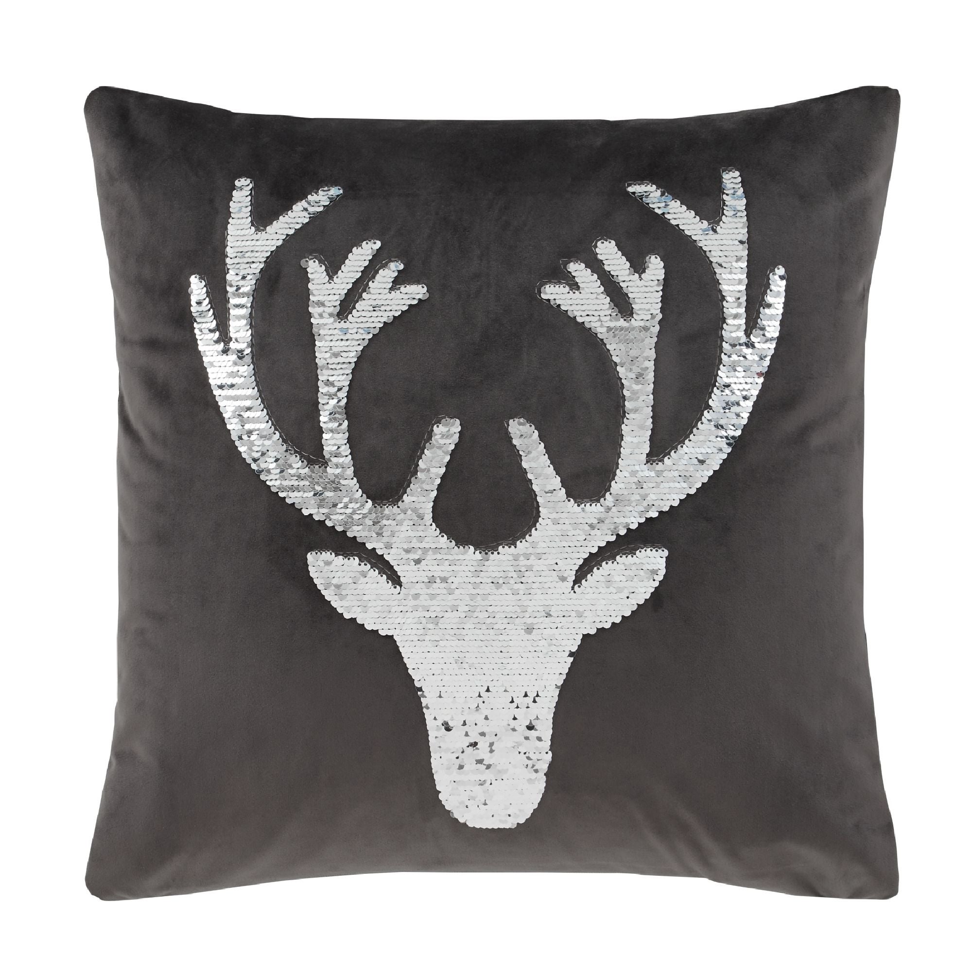 Catherine Lansfield Sequin Stag Grey Cushion Grey