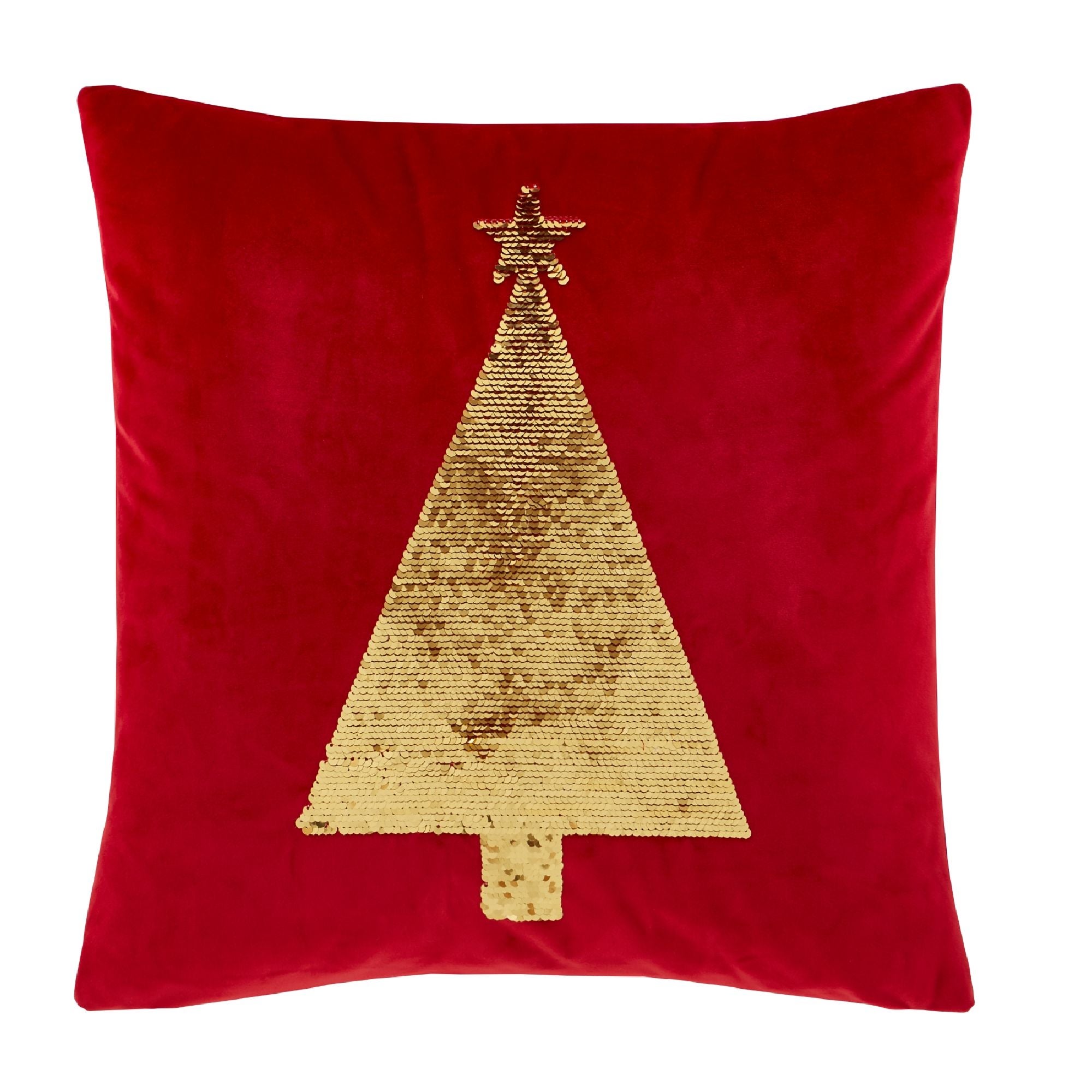 Catherine Lansfield Sequin Tree Red Cushion Redgold
