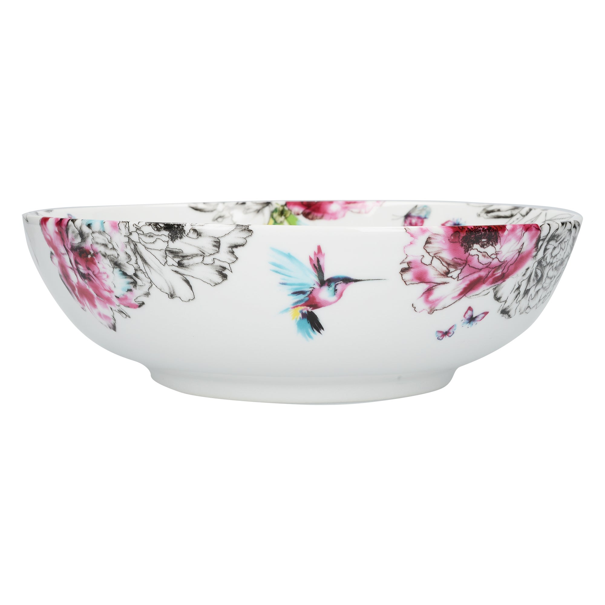 Heavenly Hummingbird Serving Bowl White Blue And Pink