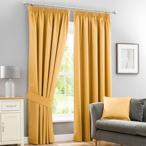 Solar Mustard Blackout Pencil Pleat Curtains Dunelm