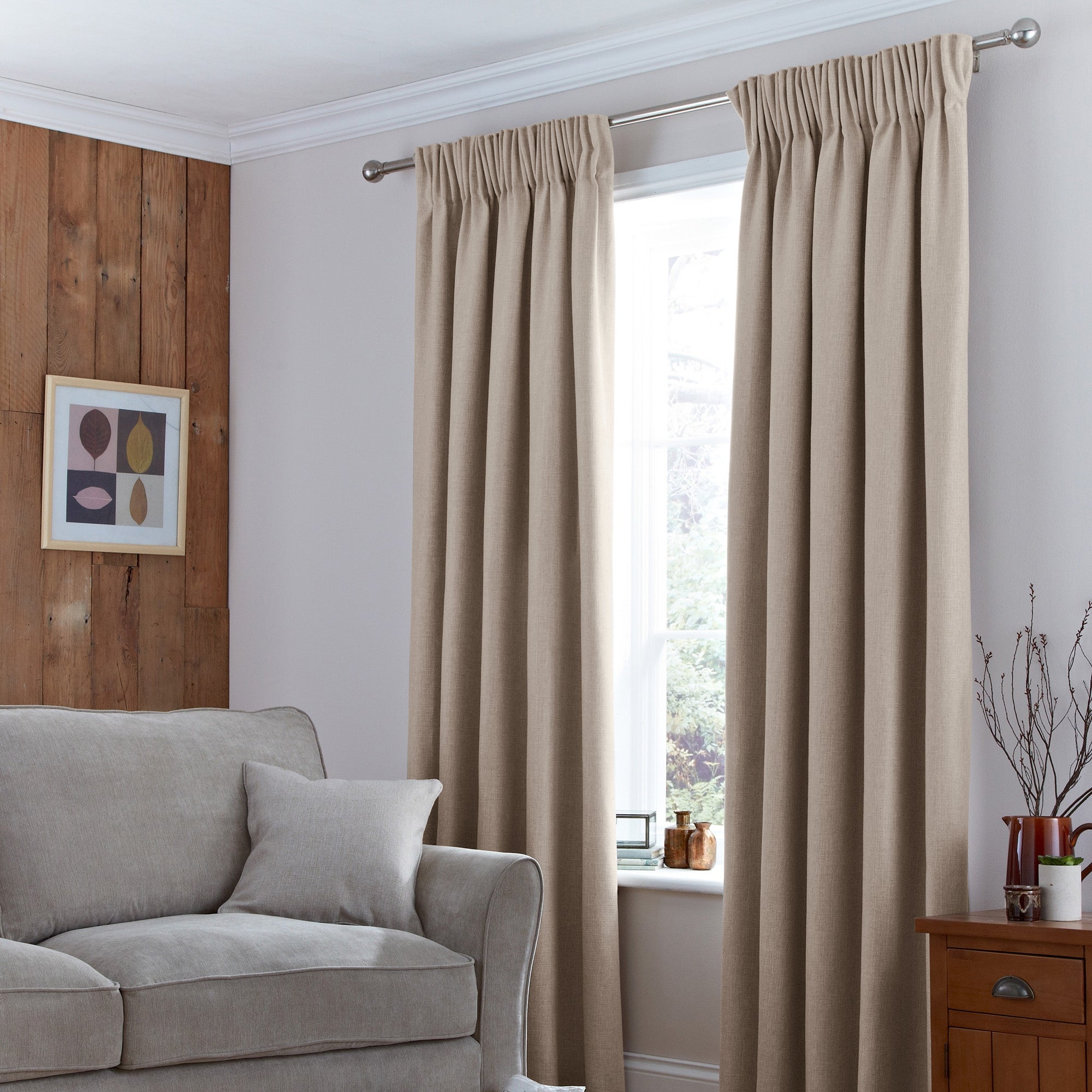 Jennings Natural Thermal Pencil Pleat Curtains | Dunelm