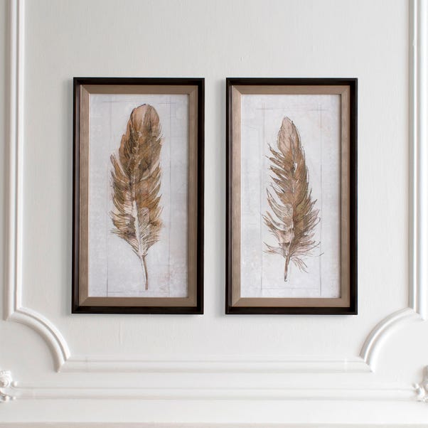 Set of 2 Fall Feather Framed Art 68x38cm Natural