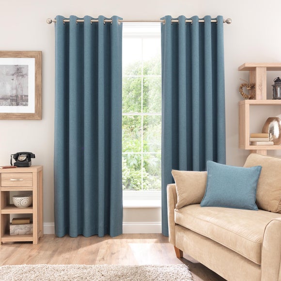 Luna Brushed Teal Blackout Eyelet Curtains | Dunelm