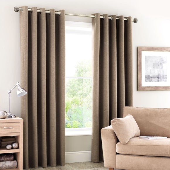 Luna Brushed Mocha Blackout Eyelet Curtains | Dunelm