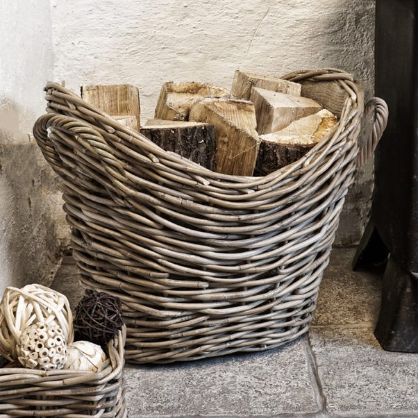 40cm Round Wicker Log Basket with Handles Natural
