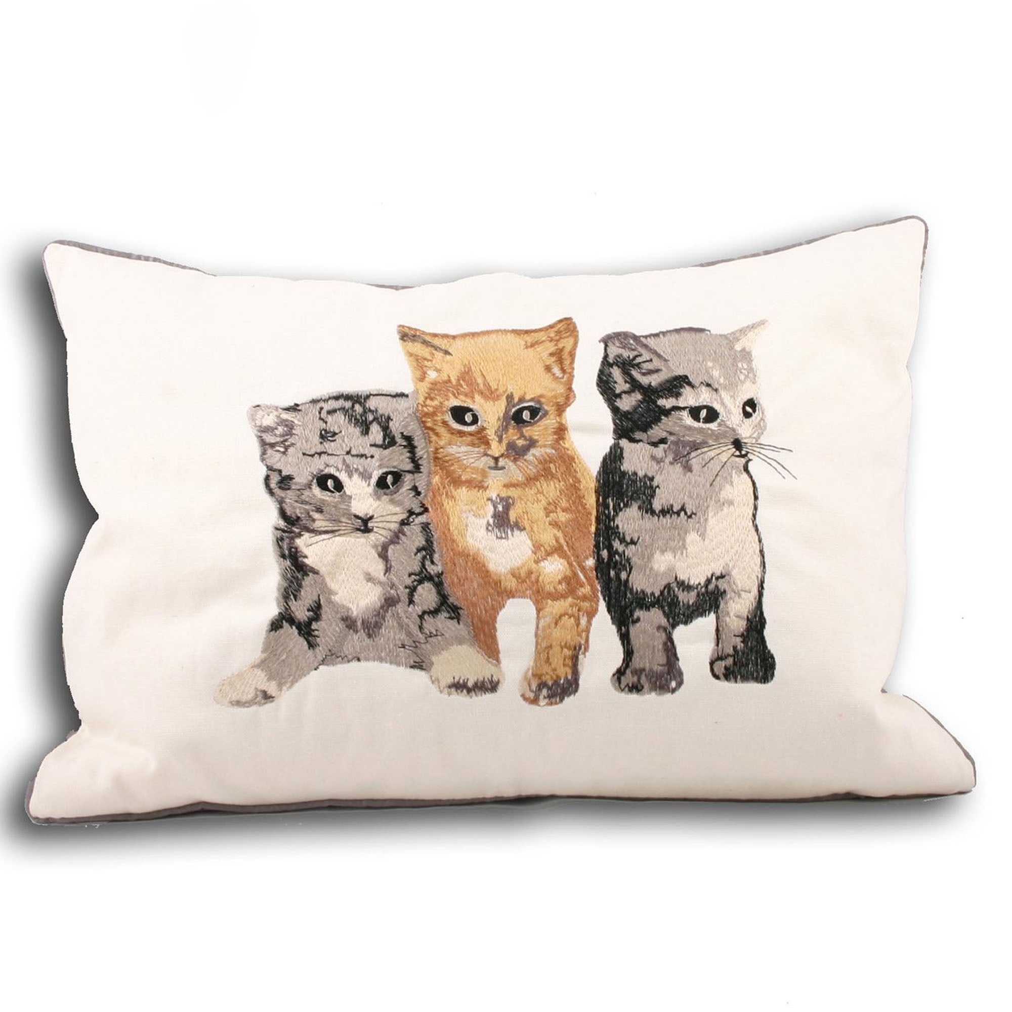 Photos - Pillow A&D Kitty Cushion White, Grey and Brown 