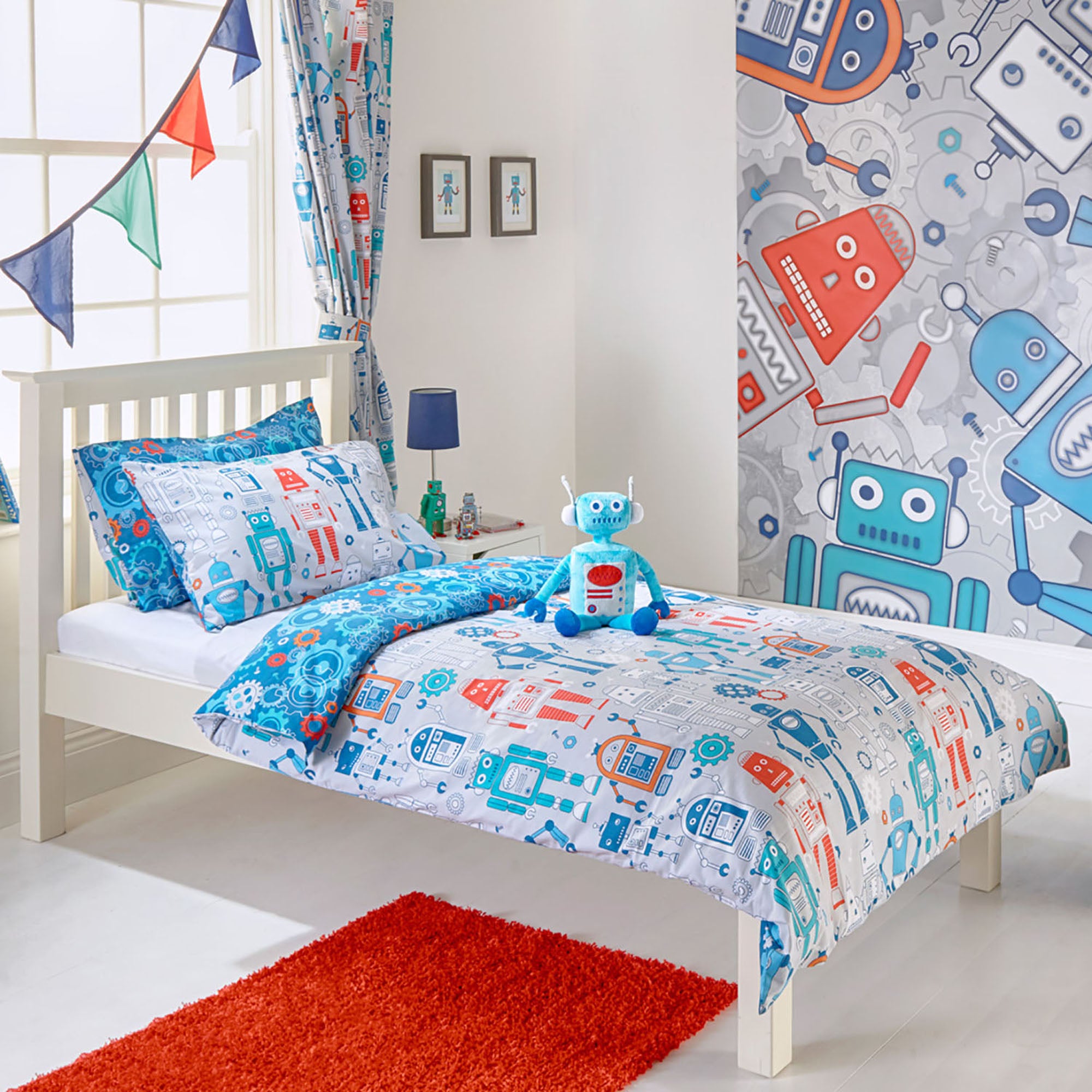 Riva Paoletti Robot Blue Cot Bed Duvet Cover & Pillowcase Set | Dunelm